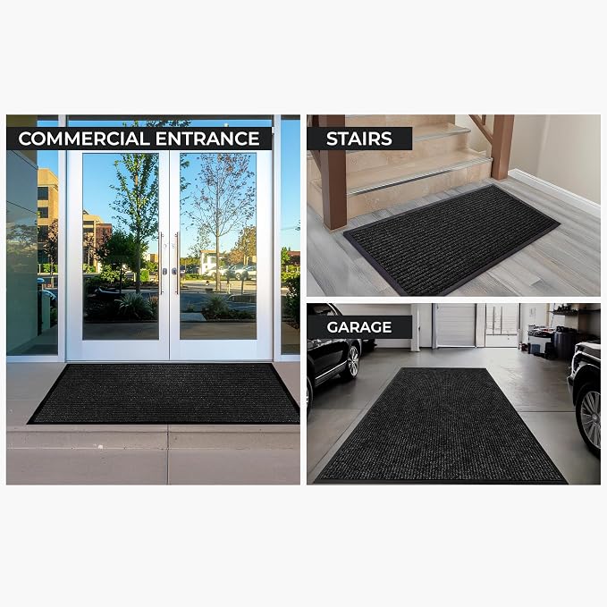4 Pack Charcoal Commercial Door Mat 3'x6' Heavy Duty Industrial Floor Mat