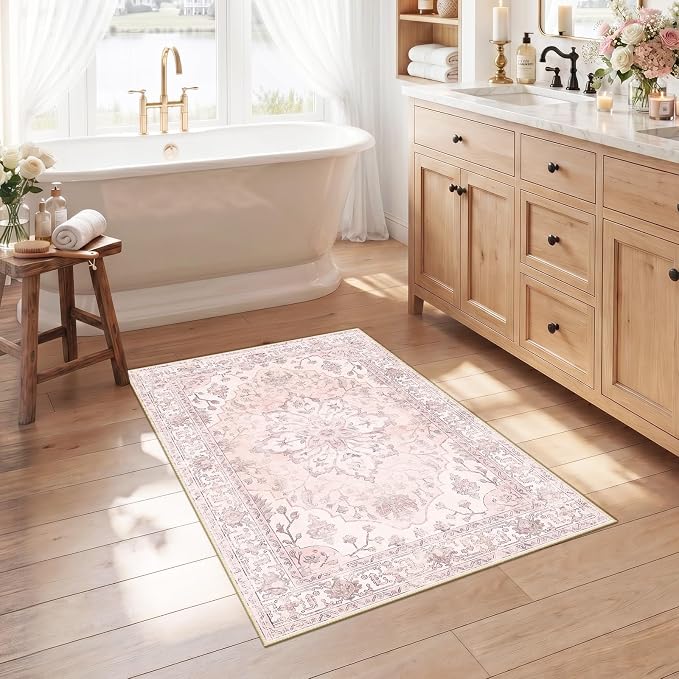RELEANY Area Rugs Small 2'6"x4' Washable Non-Slip, Floral Vintage Distress