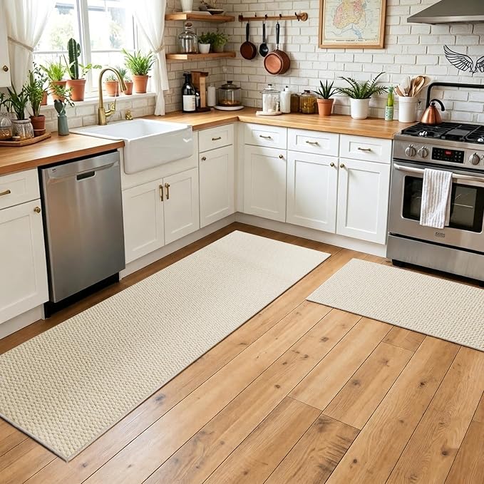 Faux Jute Hallway Runner Rug 2'x8', Washable & Non-Slip, No Odor. Farmhouse