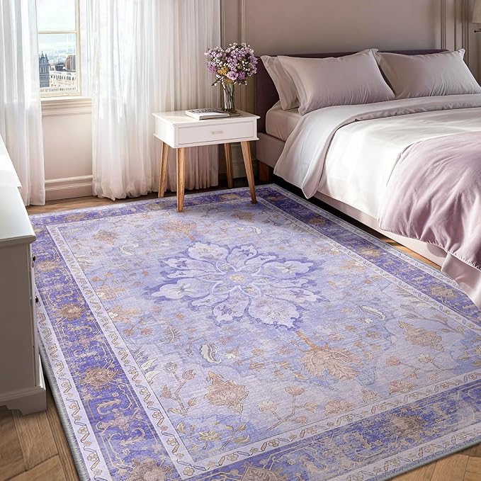 RELEANY Area Rugs 5'x7' Washable Non-Slip, Floral Vintage Distress Medallion