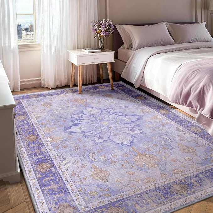 RELEANY Area Rugs 6'x8' Washable Non-Slip, Floral Vintage Distress Medallion