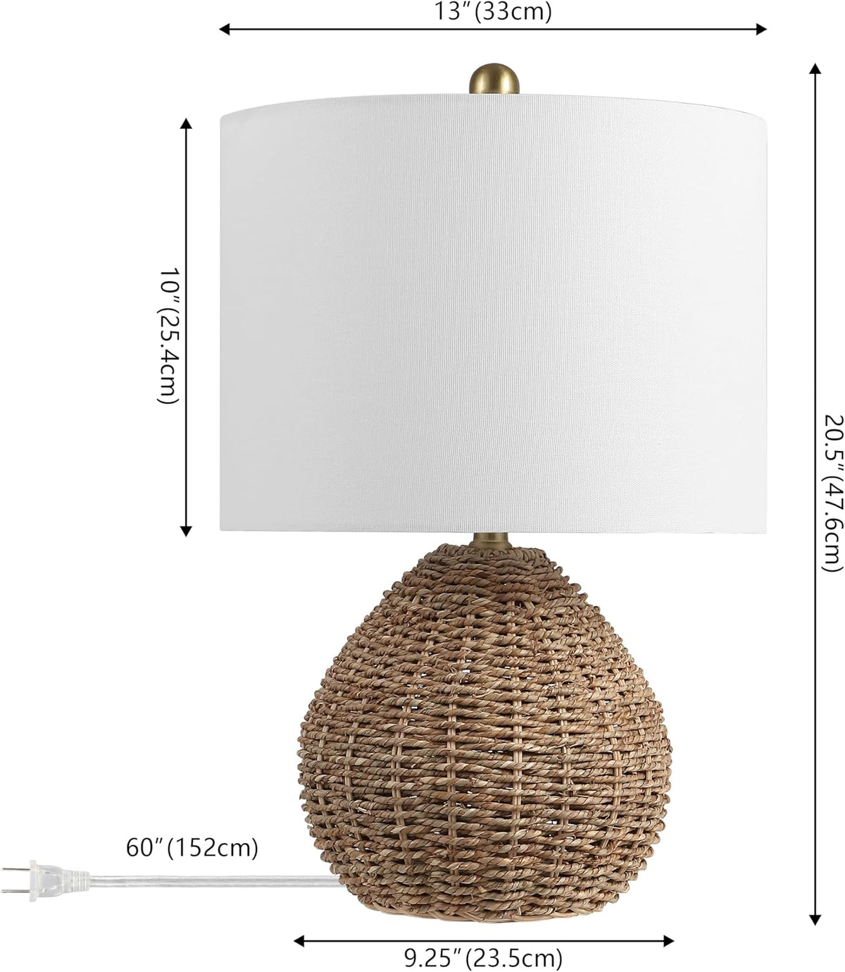 JONATHAN Y Kona 20.5" Rattan and Metal Table Lamp, Brown/Brass Gold