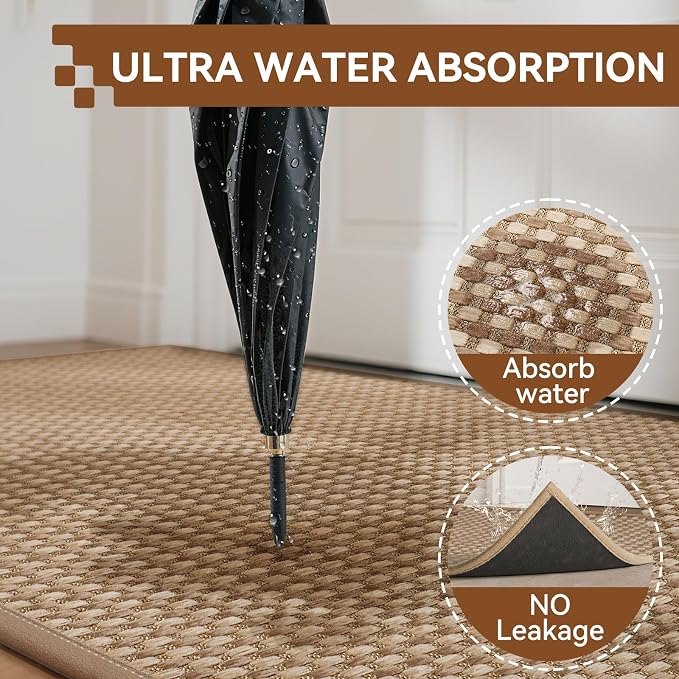 Front Door Mat 17''x30'', Absorbent Dirt Resist Washable Non Slip Low-Profile