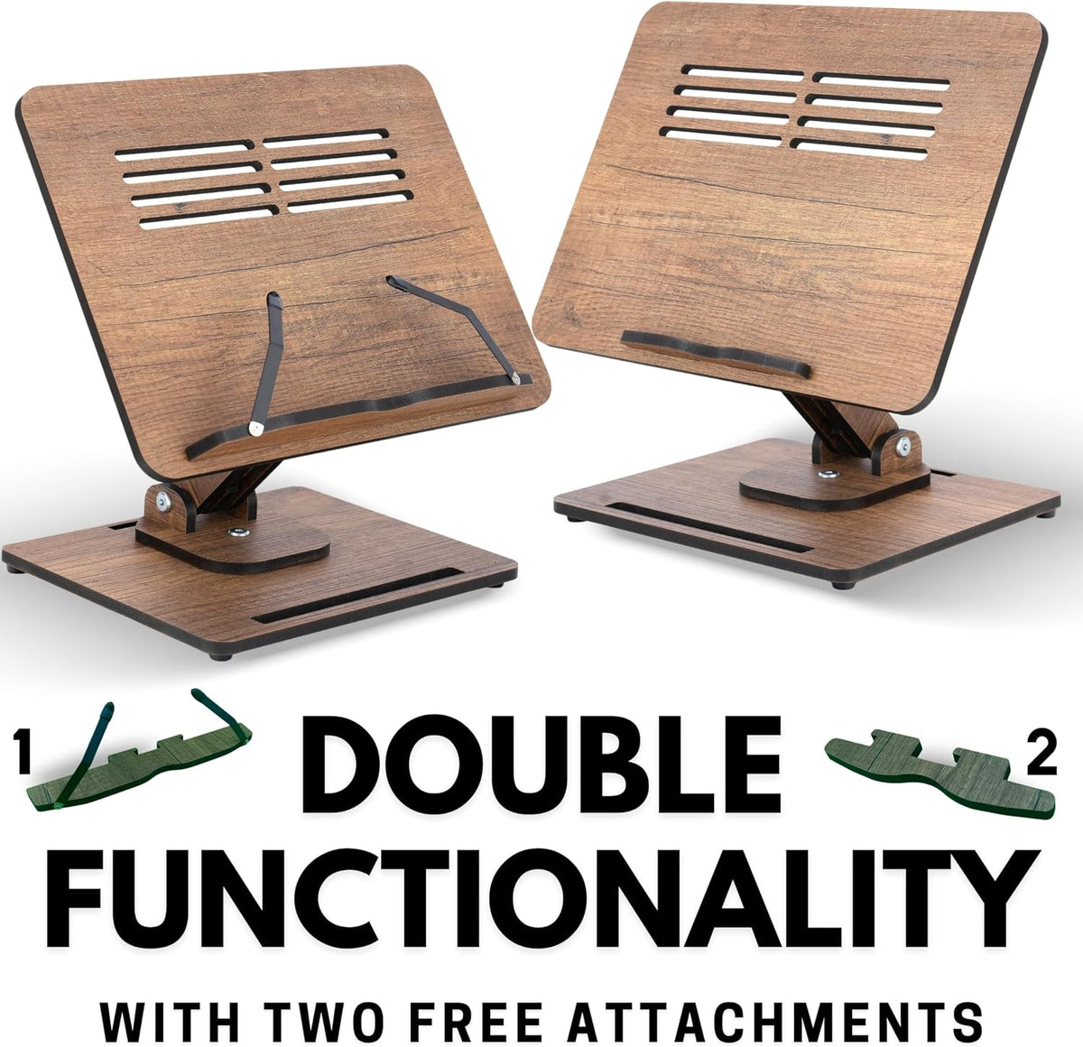 Vigo Wood 360° Rotating Book Stand, Tilt and Height Adjustable Laptop and Cookbook Holder, Foldable Reading Desk (Walnut)