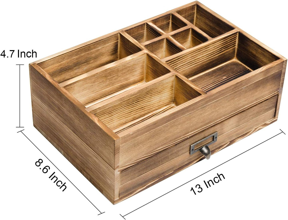Rustic Wooden Organizer Cosmetic Storage Cabinet Makeup Display Box Office Supplies Desktop Vanity Drawers Multiple Compartments Brown Tabletop Caddy Accessary Sorter Brush Holder Home