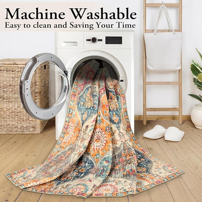 Lahome Moroccan 5x8 Area Rug, Ultra-Thin Washable Rugs