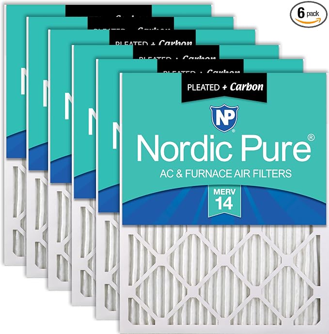 Nordic Pure 16x20x1 Pleated Air Filters MERV 14 Plus Carbon 6 Pack
