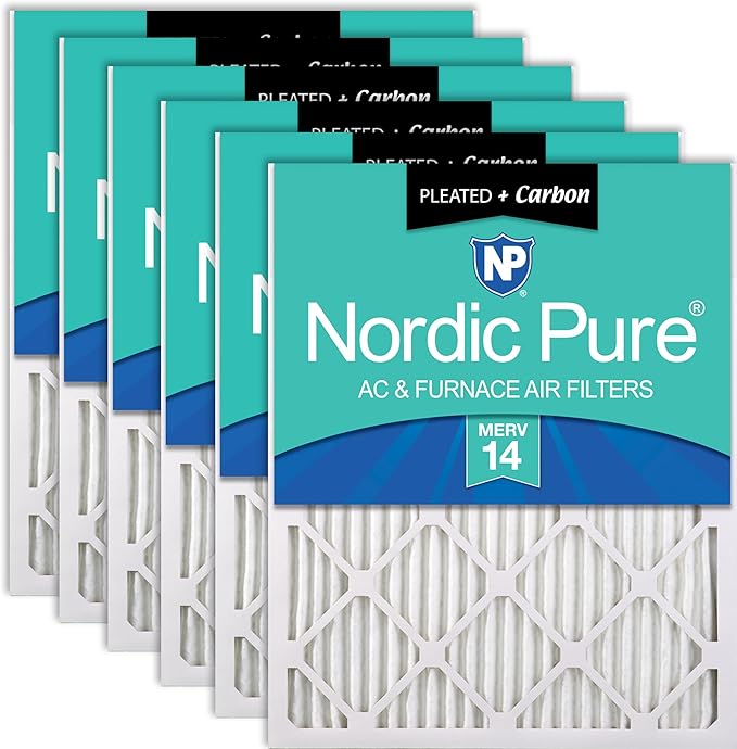 Nordic Pure 20x20x1 Pleated Air Filters MERV 14 Plus Carbon 6 Pack