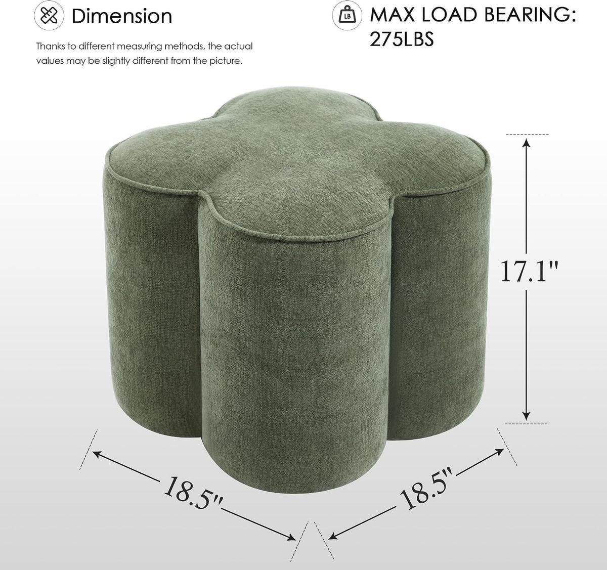 Zesthouse Flower Pouf Ottoman Foot Rest, Linen Fabric Poofy Ottoman Stool