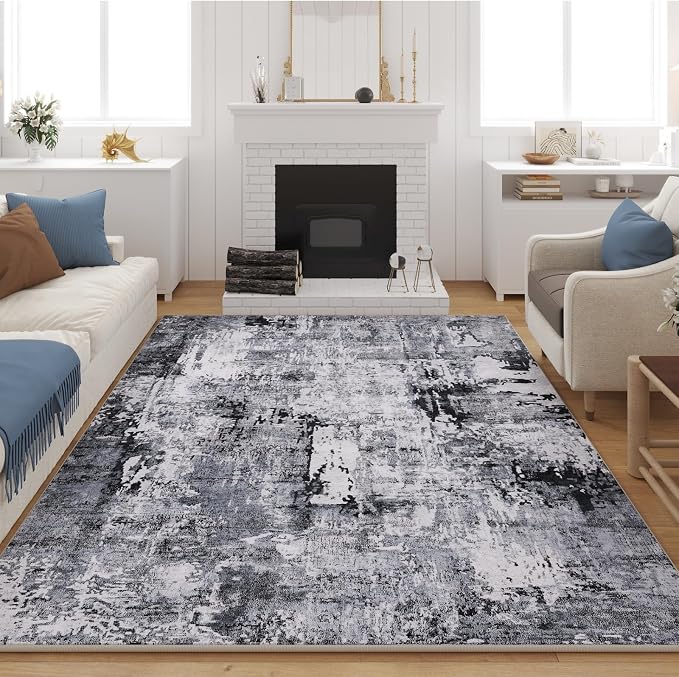 Rugcomf 8x10 Area Rug Washable Boho Rug Soft Non-Slip Non-Shedding Faux Wool