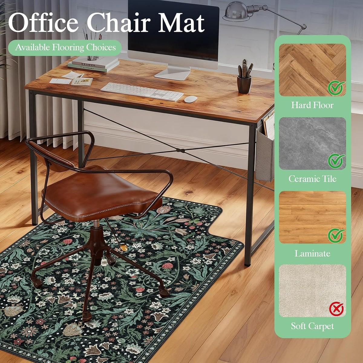 Office Chair Mat for Hardwood Floor & Tile Floor,48"X 60"-Convex Green