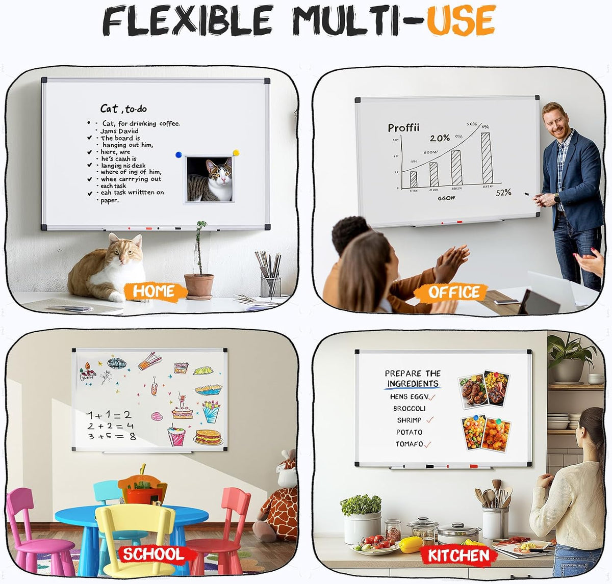 NEWBULIG White Board, 48" x 32" Magnetic Dry Erase Board for Wall with 1 Dry Eraser & 2 Multi-Color Markers & 4 Magnetic Pins, Silver Aluminum Frame for Office, Home, School