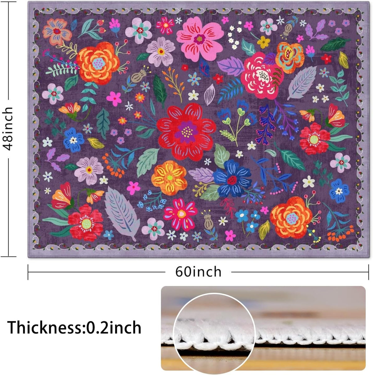 Office Chair Mat for Hardwood & Tile Floor,Boho Floral 36"x48" Computer Chair Mat for Rolling Chairs Carpet,Under Desk Non Slip Gaming Rug,Low-Pile Rubber Backing Large Protector Mat(Purple)