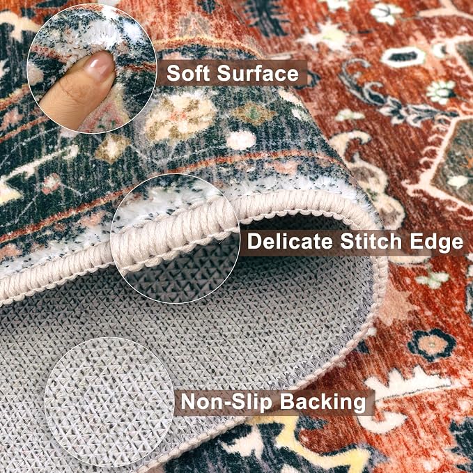 Yamaziot Washable Runner Rug, 2x8 Non-Slip Boho Vintage Hallway Rug Runner