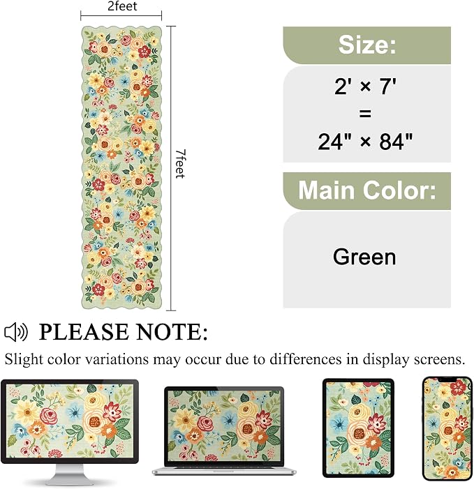 DUKINO Washable Runner Rug, 2x7 Lightweight Soft Floral Hallway Rug Runner