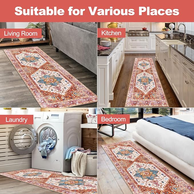Yamaziot Washable Runner Rug, 2x6 Non-Slip Boho Vintage Hallway Rug Runner