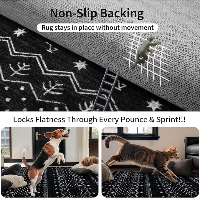 SERISSA 4x6 Area Rugs for Living Room, Washable Non-Slip Black and White Boho