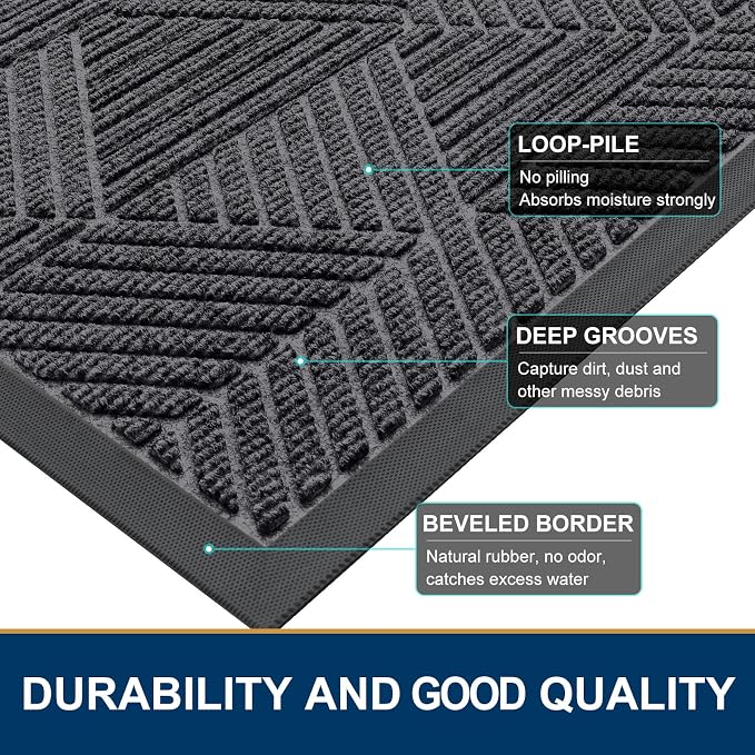 Smiry Front Door Mat Outside Entrance, Heavy Duty Sturdy Natural Rubber Doormat