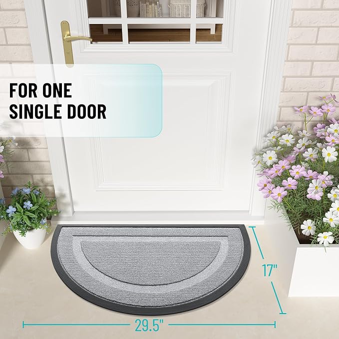 OLANLY Half Circle Door Mat Indoor Outdoor Entrance Welcome, Waterproof