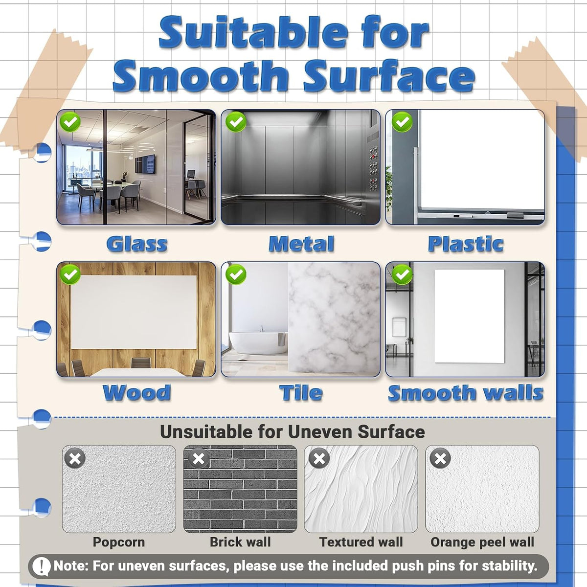 AFMAT WS46 White Board Dry Erase Paper, Large Whiteboard Wallpaper, with 6 Markers, Stain-Proof & Super Sticky, No Ghost, 6' x 4' Peel and Stick Dry Erase Board Paper for Wall/Home/Office