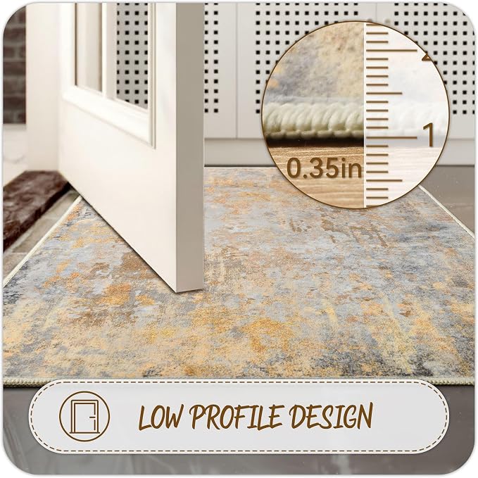 2x5 Beige Gold Rug Runners for Hallways Kitchen Non Slip Washable Entryway