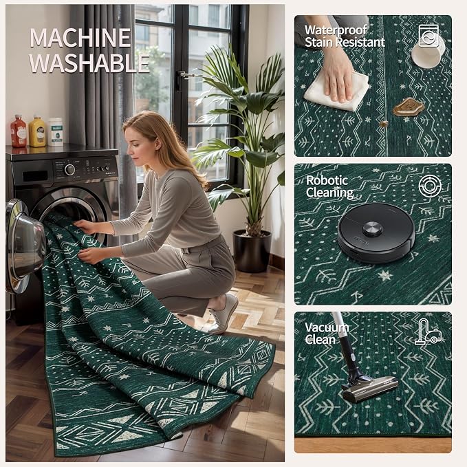 SERISSA Hallway Runner Rug, 2x10 Washable Non-Slip Dark Green Runners