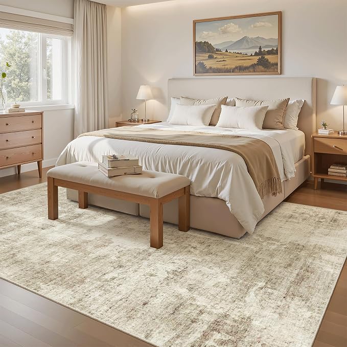 Soalmost 5x8 Area Rugs Beige Gray Low Pile Indoor Washable Trendy Faded Style