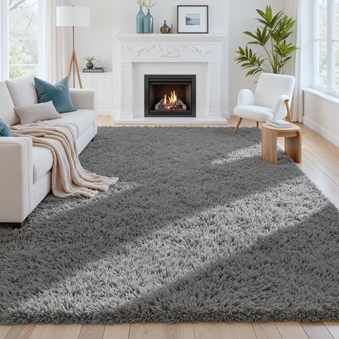 8x10 Area Rugs for Living Room Rug: Soft Fluffy Shag Light Gray Rugs for Bedroom