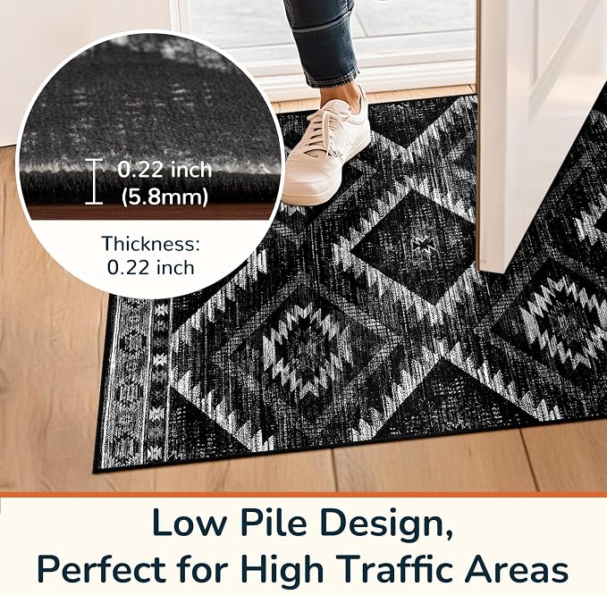 BESTSWEETIE Area Rug 2x6 Rug Machine Washable Non-Slip Low Pile Print Pattern