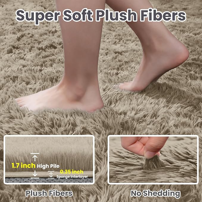 8x10 Area Rugs for Living Room Rug: Soft Fluffy Shag Gray Camel Rugs for Bedroom