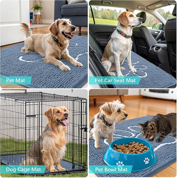 OLANLY Dog Door Mat for Muddy Paws 32x20, Paw Print Design, Absorbs Moisture