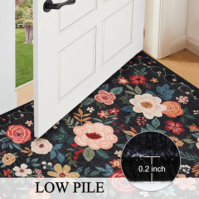 DUKINO 5x7 Area Rug, Floral Design, Lightweight Non Slip Washable, Indoor Low