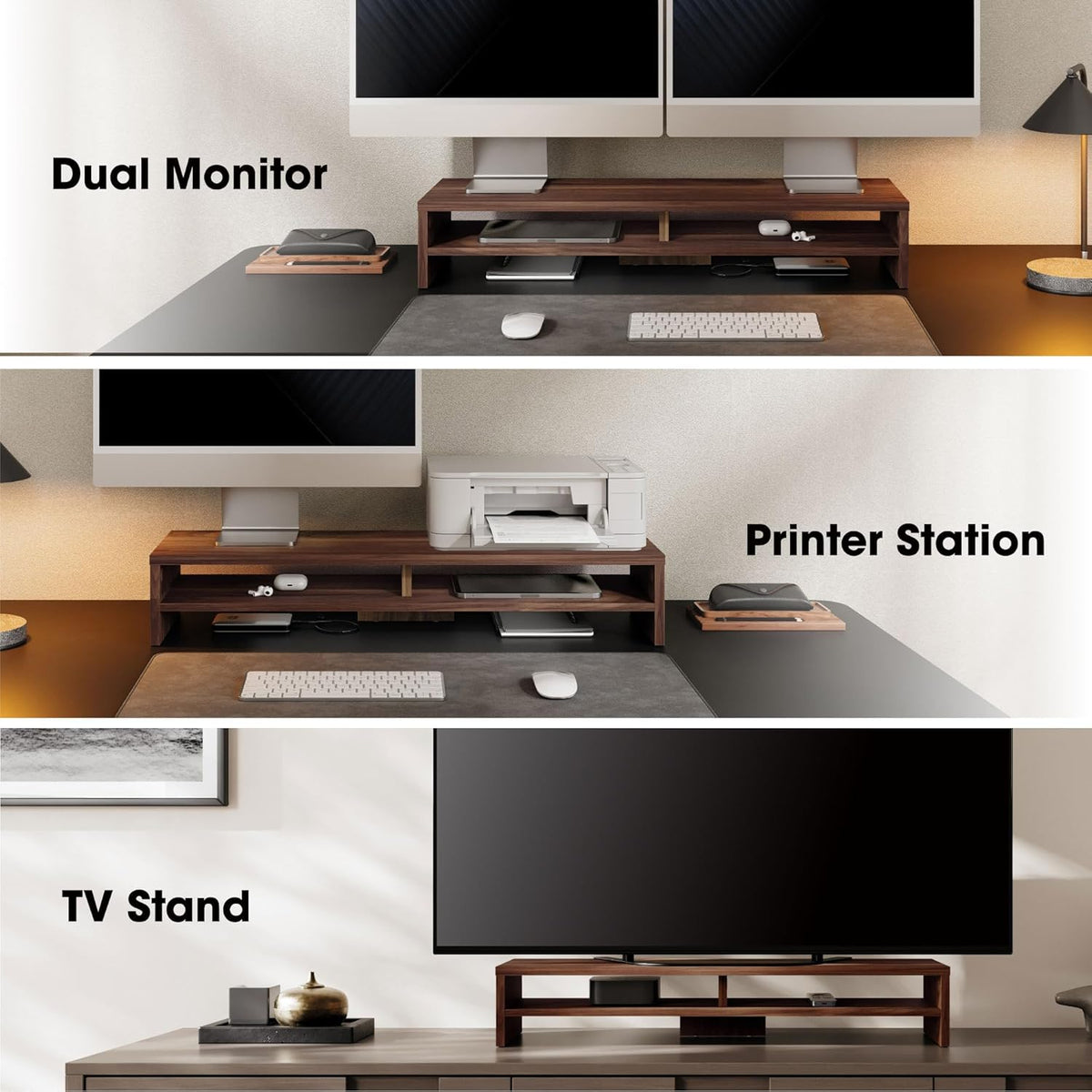 Fenge 31.5 Inch Dual Monitor Stand Riser for Desk, Brown