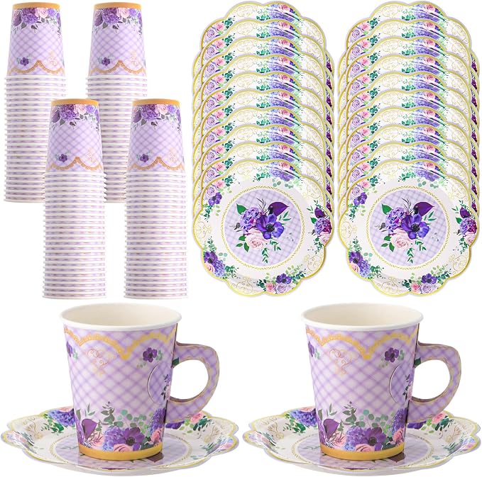 Tioncy 100 Pcs Tea Party Decorations Include 50 Pieces 9 oz Paper Tea Cups