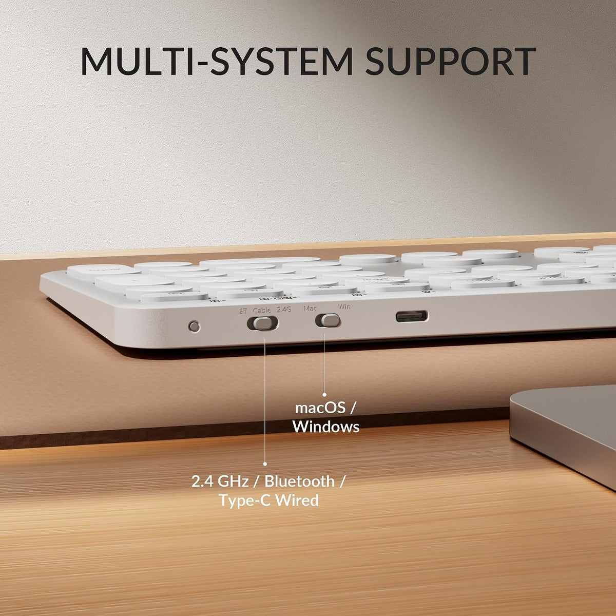 Keychron B5 Pro Ultra-Slim Full-Size Wireless Keyboard, 112-Key Layout with Number Pad, 2.4 GHz Bluetooth 5.2 USB-C, 1000 Hz Polling, Launcher, 300 Hours Working Time, Mac Windows Linux - Ivory White
