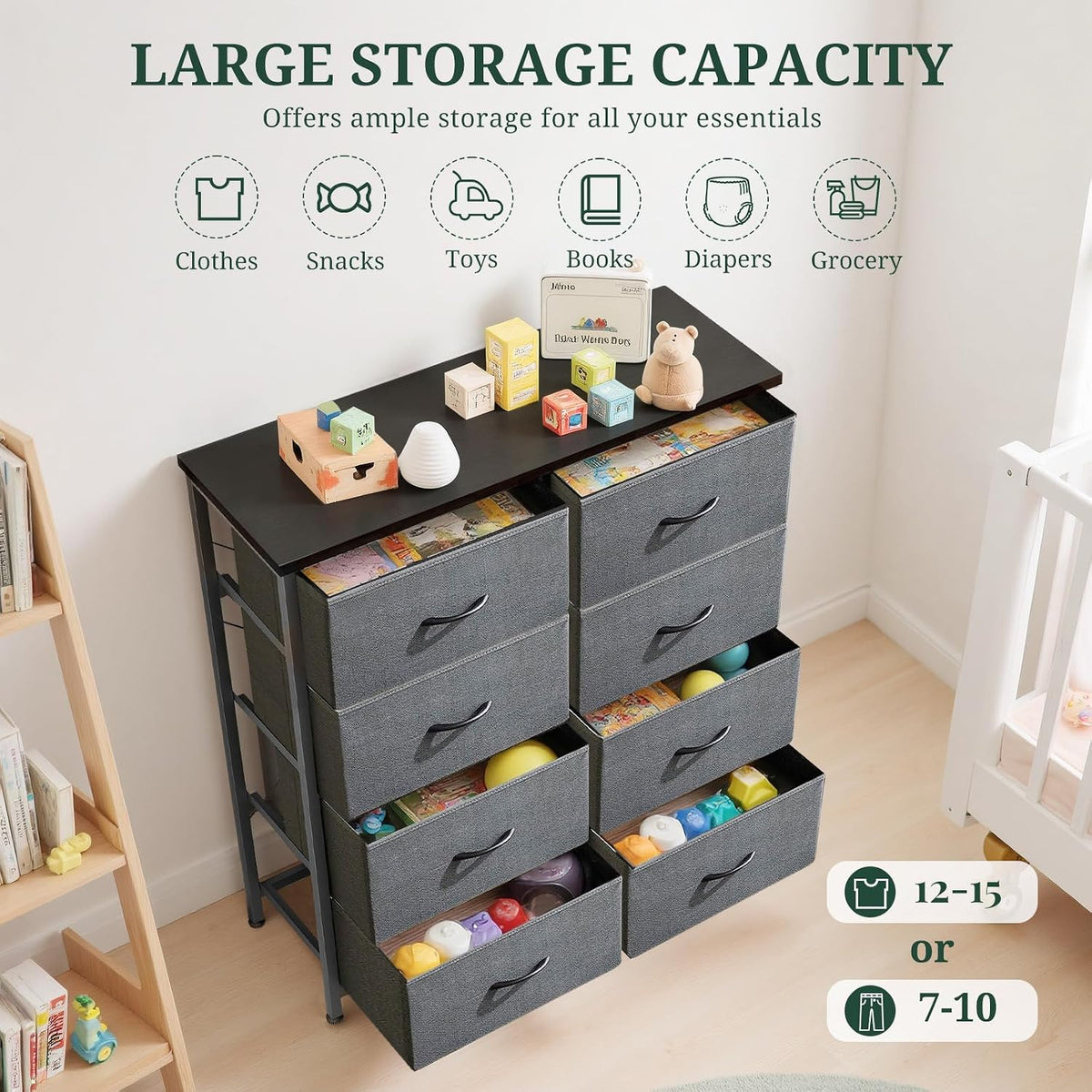 8-Drawer Dresser for Bedroom, Anti-Tip Tall Storage Organizer