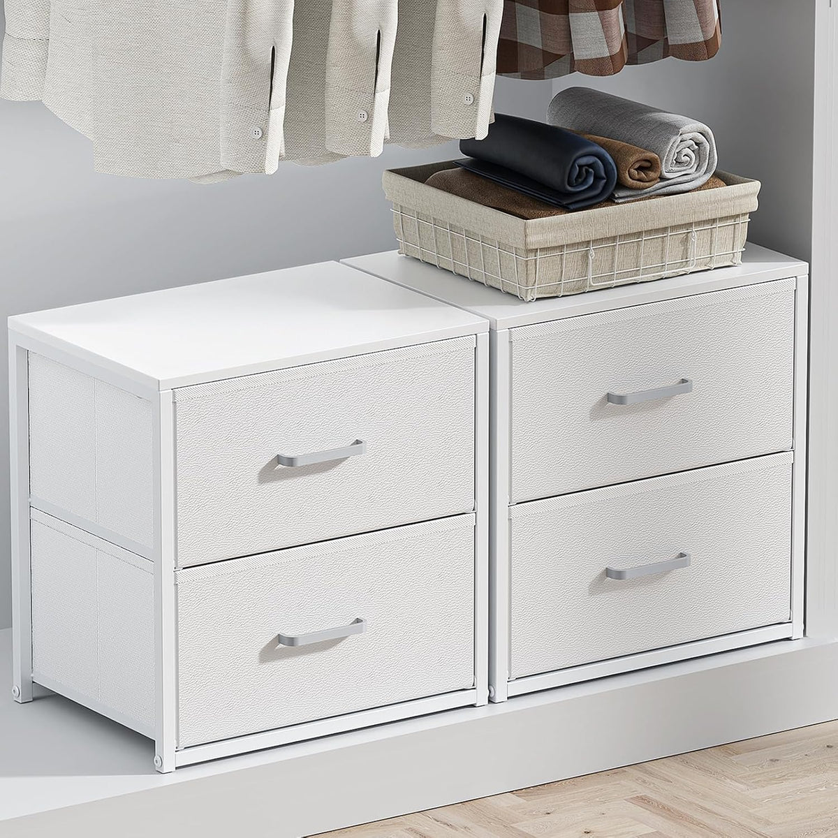 Stackable Storage Drawers, Closet Drawers, White