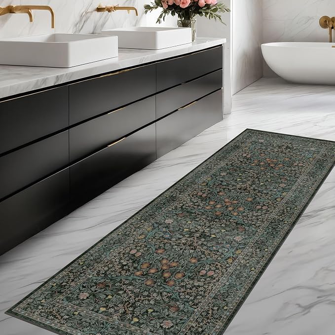 Dark Green 2x7 Long Washable Runner Rug Non Slip, Throw Rugs Runners
