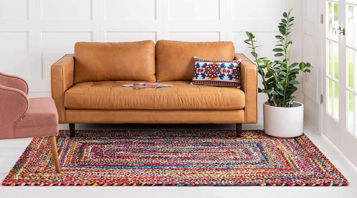 Unique Loom Braided Chindi Collection Area Rug - Layer (8' x 11' Rectangle, Multi/ Blue)