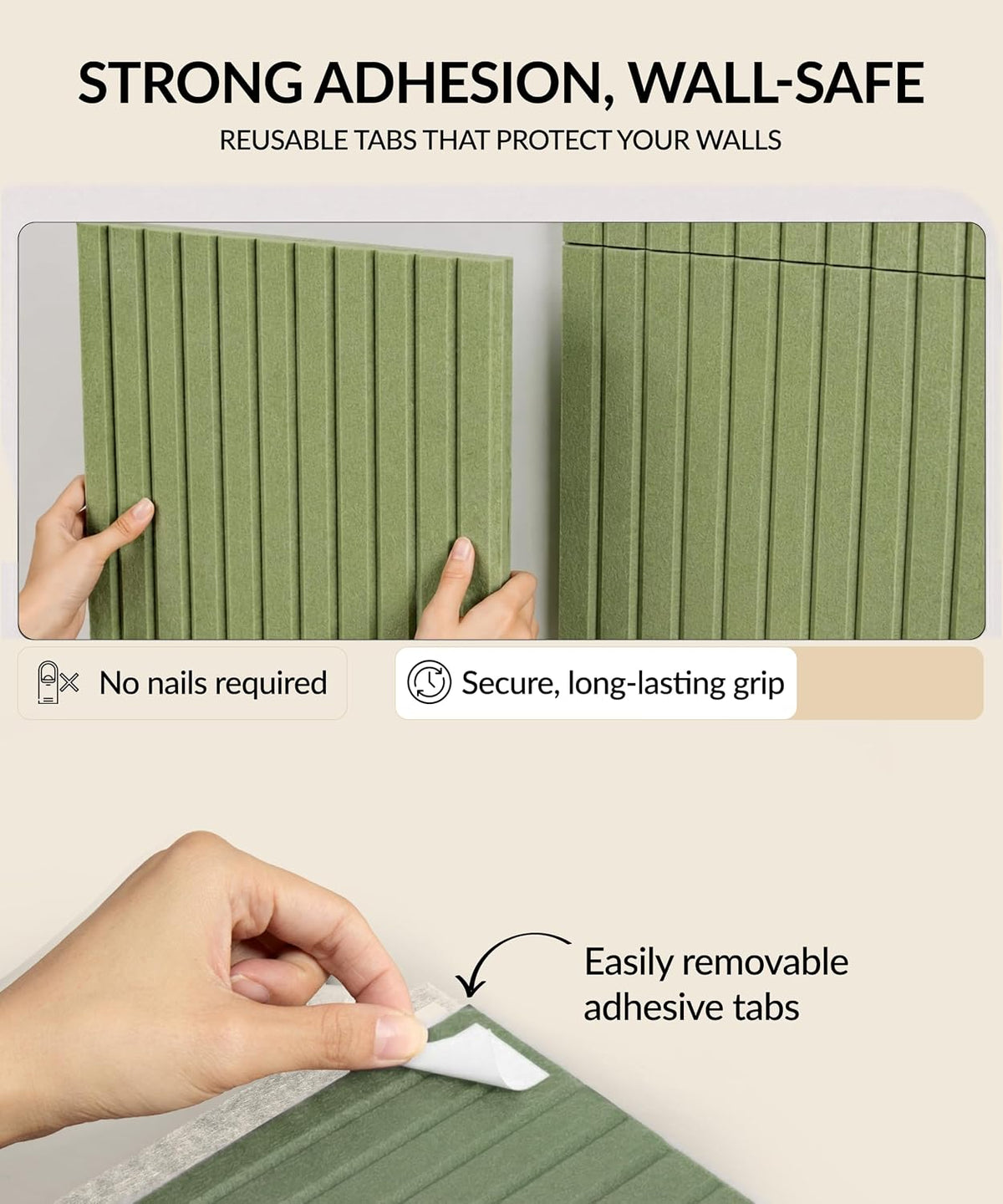 Large Cork Board Alternative 48" x 36" with Push PINS & Wall Safe Adhesive Tabs – Push pin Board for Walls in Home or Office, Felt Bulletin Board Tiles, Versatile Felt Board Layout, sage Green
