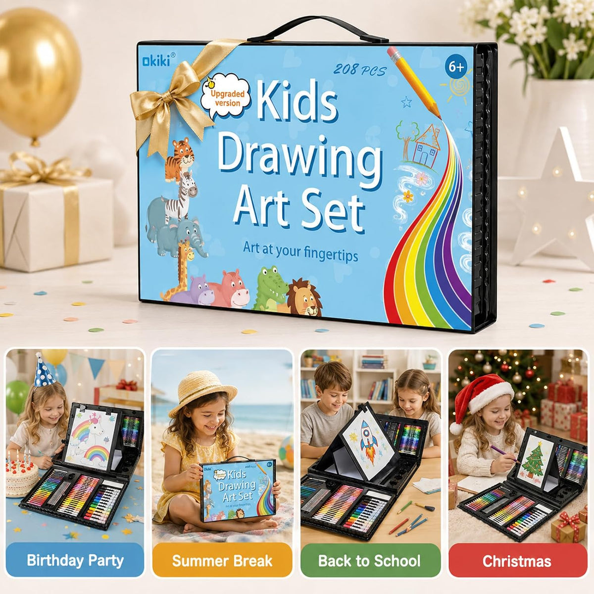Art Supplies,297 Pack Art Set Drawing Kit for Girls Boys Artist, Deluxe Gift Art Box with Trifold Easel,Includes Oil Pastels, Colored Pencils, Coloring Book, Scissors, Apron,Origami Paper 40 Sheets