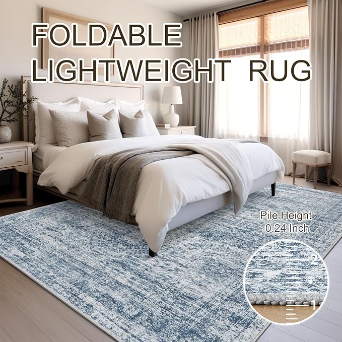 Soalmost 9x12 Area Rugs for Living Room, Non Slip Machine Washable Vintage Rugs