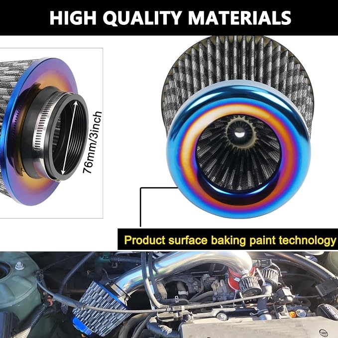 Cold Air Intake Filter, High Performance, Washable Filter, Clamp-On Replacement