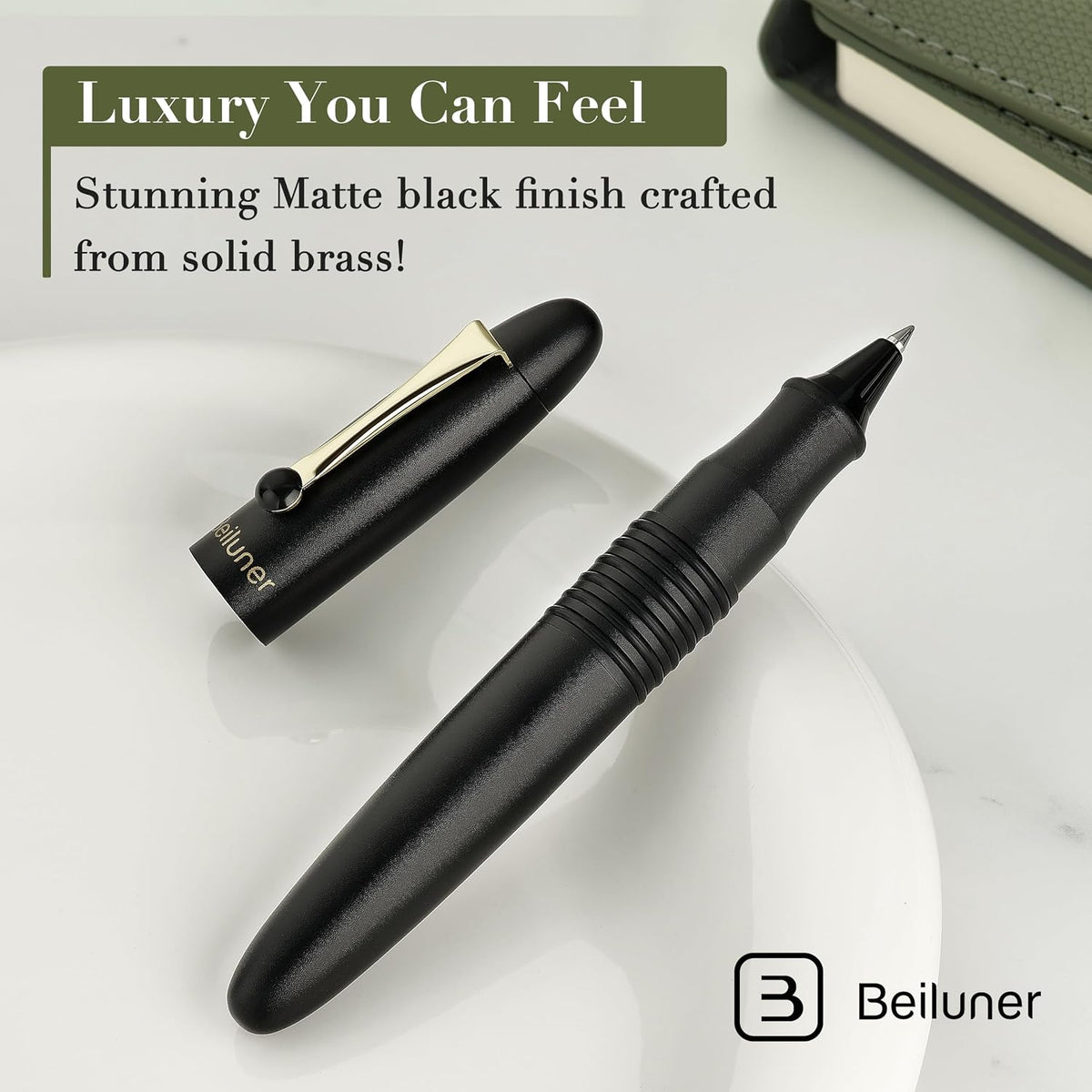 BEILUNER 320 Black Rollerball,Fancy, Stunning Luxury Pen with Gold Finish
