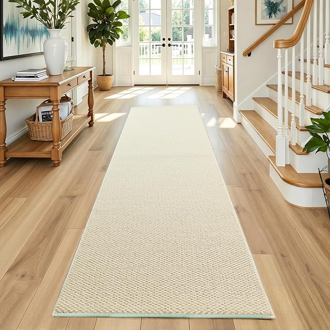Faux Jute Hallway Runner Rug 2'x8', Washable & Non-Slip, No Odor. Farmhouse