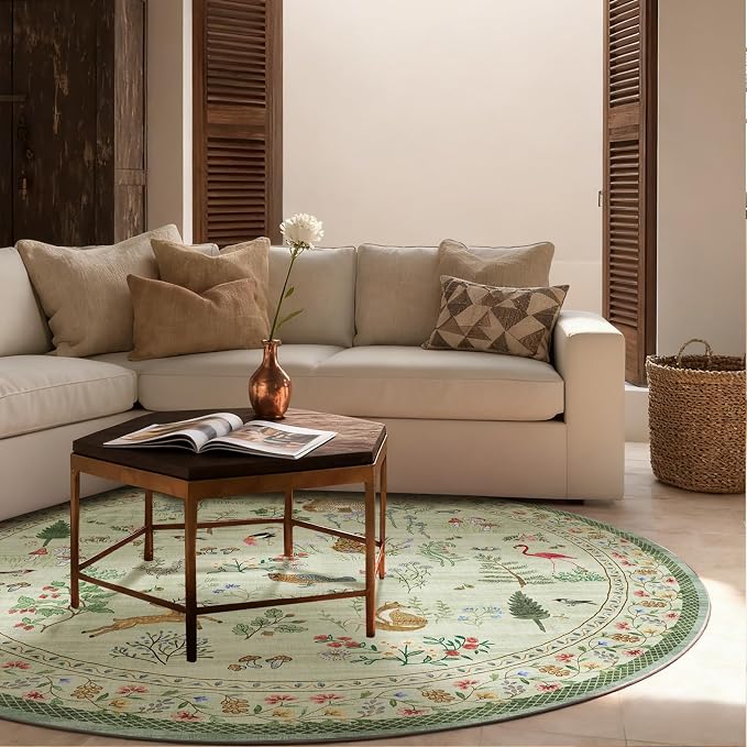 4x4 Round Bedroom Rug Washable: Living Room Rug Stain Resistant Non Slip Low