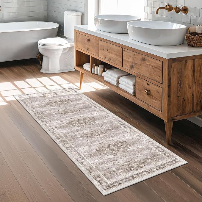 Hazo Haus Boho 2x7 Long Runner, Neutral Farmhouse Hallway Rug, Small Throw