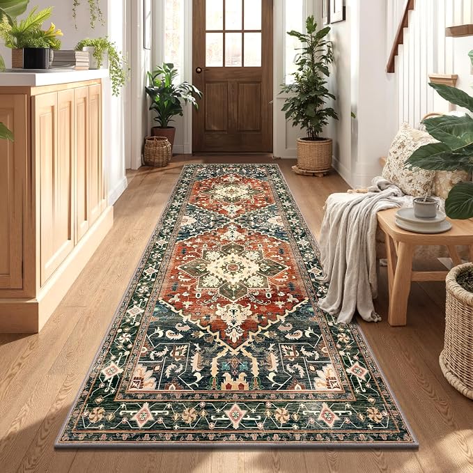 Yamaziot Washable Runner Rug, 3x8 Non-Slip Boho Vintage Hallway Rug