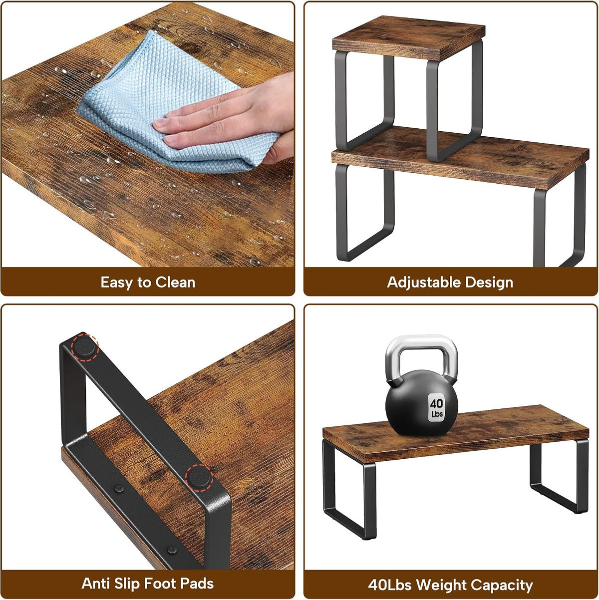 Homeiju Wooden Desktop Shelf for Top of Desk, 2-Tier Desktop Bookshelf