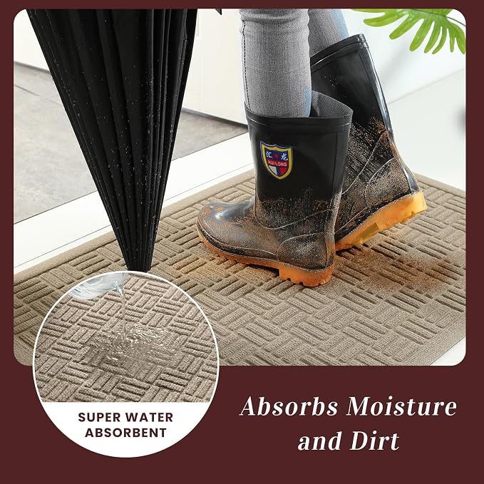 Mibao Front Door Mat Indoor Outdoor Entrance, Dirt Trapping Waterproof